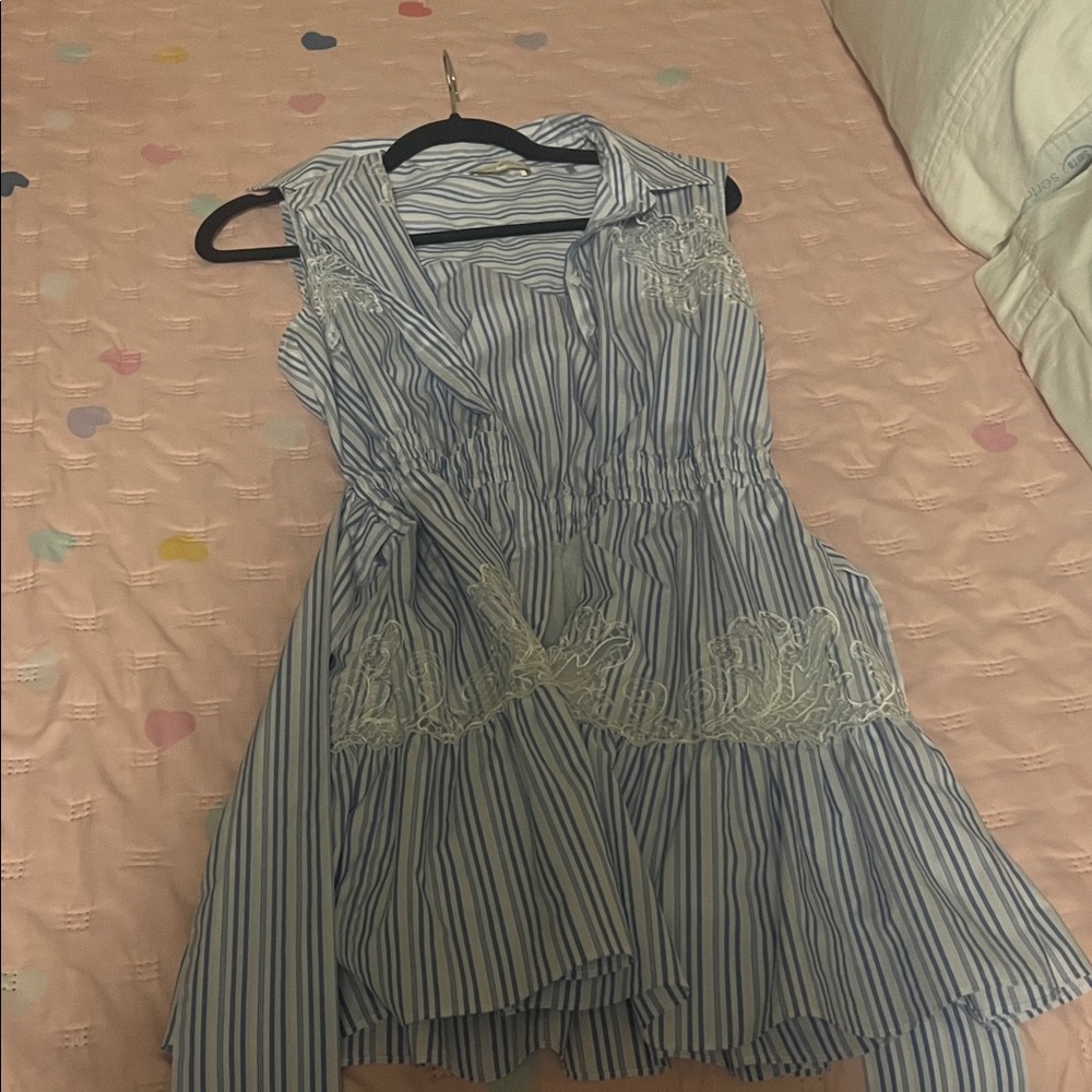 Ramy Brook Blue and White Striped Mini Dress